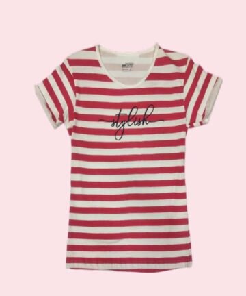 WOMENS : Cotton Blend Stripes Design On The Shoulder Comfortable Office Occasion Wear Regular Fit Scoop Neck Half Sleeves Casual T-Shirt for