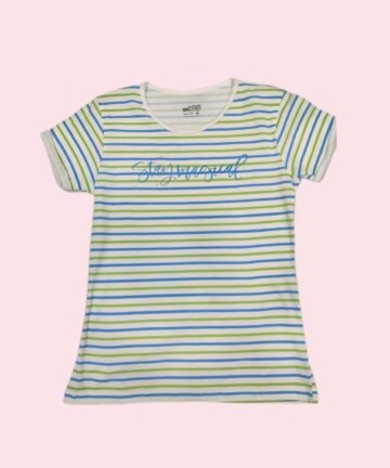 WOMENS : Cotton Blend Stripes Design On The Shoulder Comfortable Office Occasion Wear Regular Fit Scoop Neck Half Sleeves Casual T-Shirt for Women