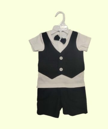 BOOM BABY : Black & White Boys  Shirt Waistcoat & Pant Set