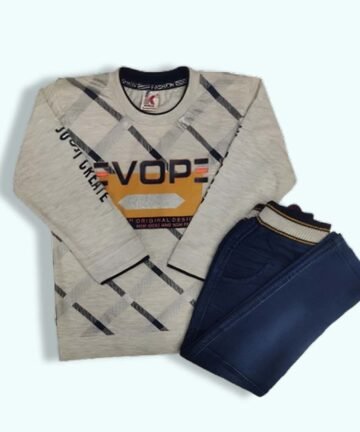 KIDS WORLD :  Boys’ Full Sleeve Cotton Printed T-Shirt & Trousers Set