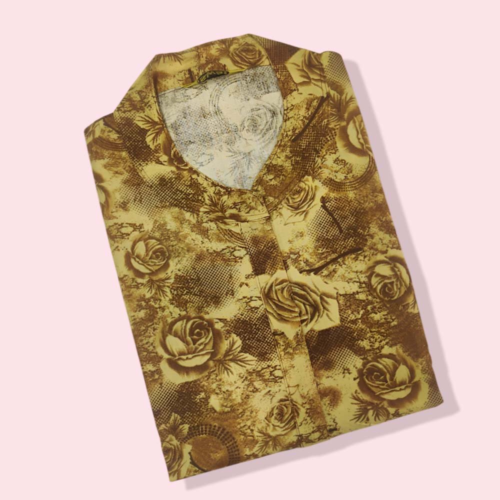 ASWTI : Women’s Cotton Printed Chinese Collar Length Nighty