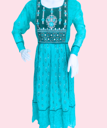 VIDARSHA : Women’s Print Anarkali Kutra – Cotton Fabric, 3/4 Sleeves, Round Neck
