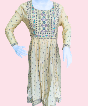 VIDARSHA :  Women’s  Print Anarkali Kutra – Tissues  Fabric, 3/4 Sleeves, Round Neck
