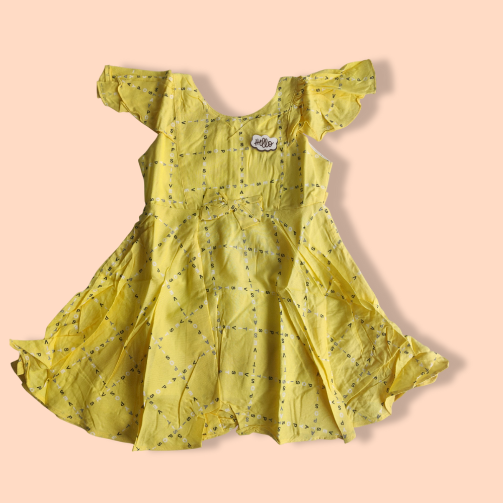 DEAR BABY : Girls Cotton Soft Frock with  Printed yellow color for Girl