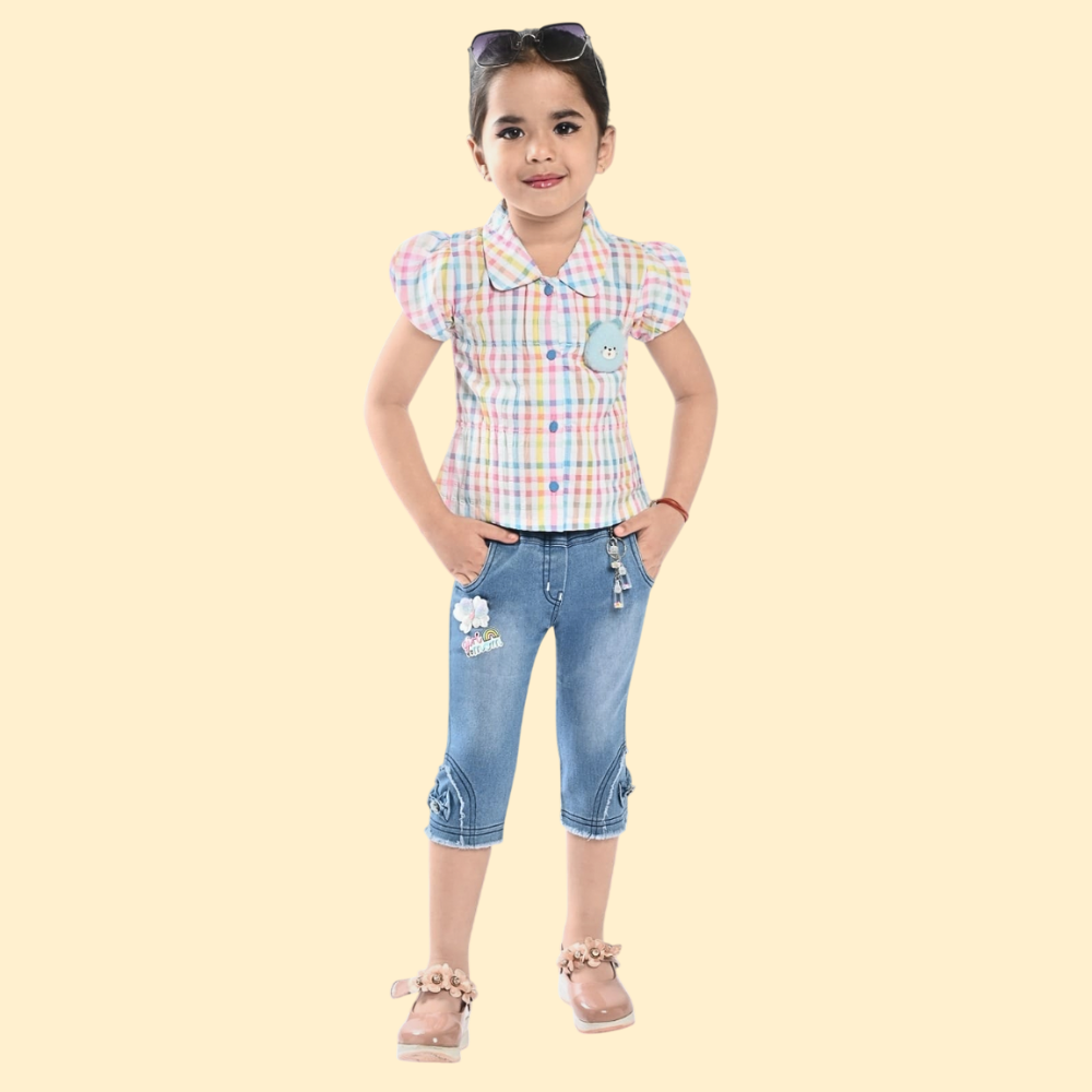 Girls Top Denim Pant kids top bottom set | combo set | for kids baby girls