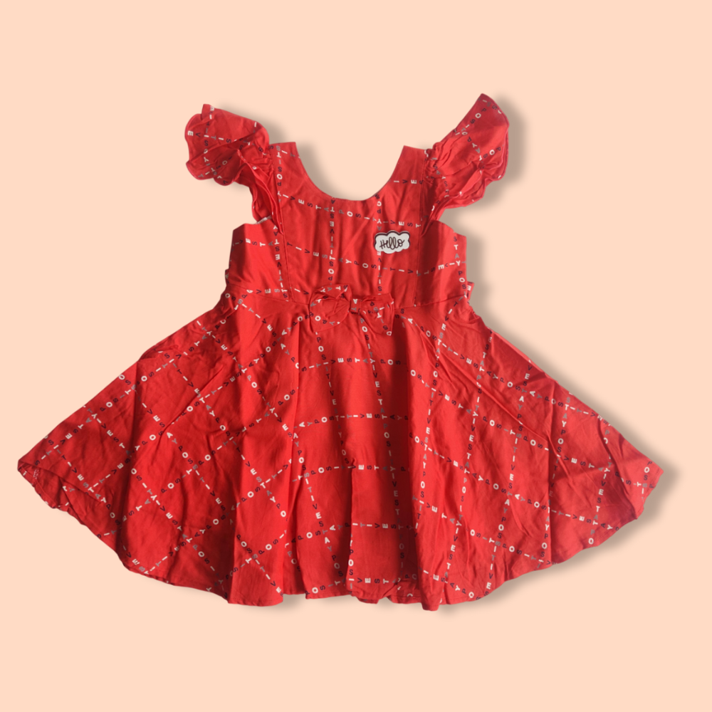 DEAR BABY :  Girls Cotton Soft Frock with  Printed Red color for Girl