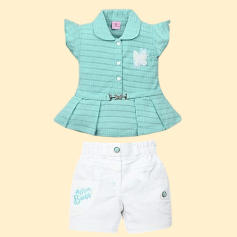 URBAN BABY :  Beautiful Top and Bottom Set Ramar Green  Color With Beautiful  For Girls