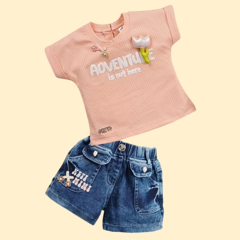Kids Denim Casual Dress | Top Short Solid Set for GirlsKids Denim Casual Dress | Top Short Solid Set for Girls