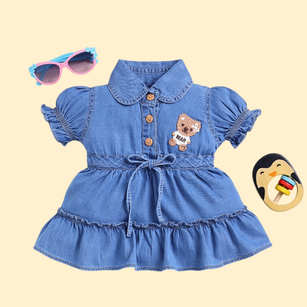 Baby Girls Fit and Flare Birthday Denim Frock