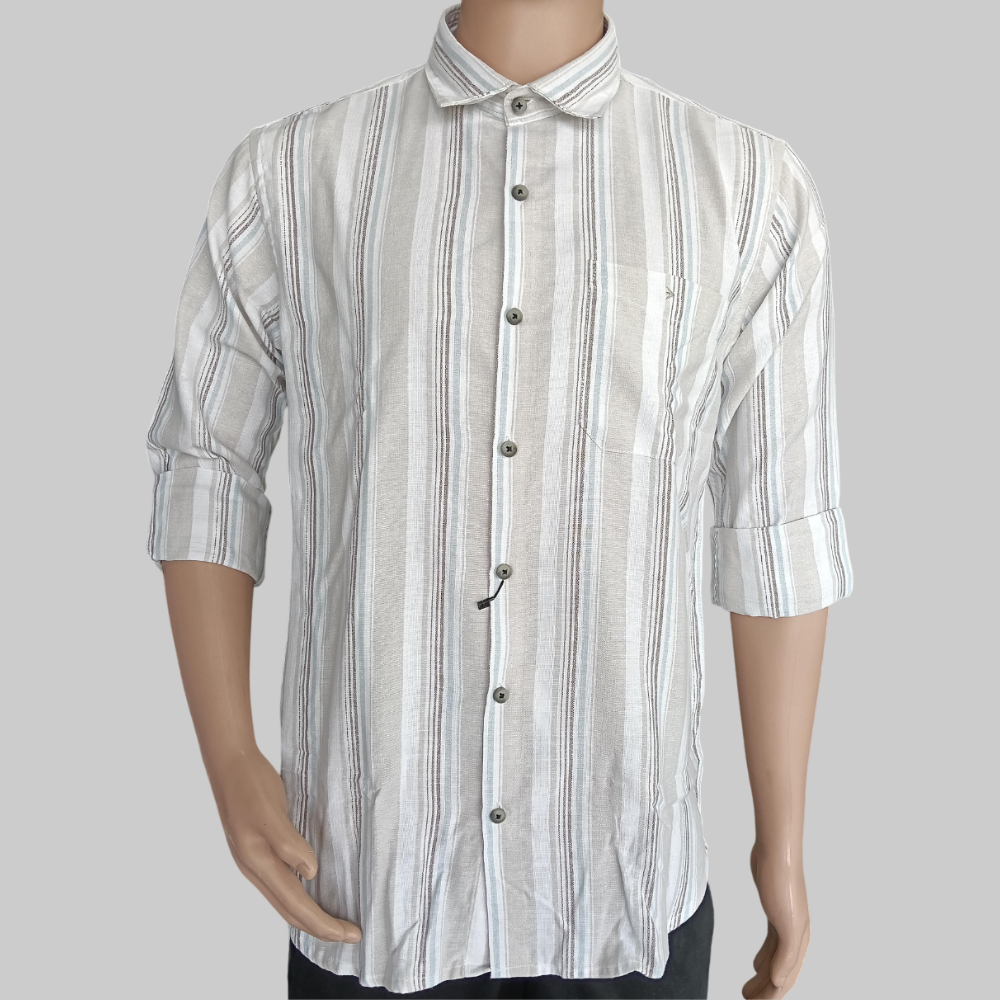 NEW ROADS : Men’s Cotton Regular Fit Striped Full Sleeves Cutaway Collar Casual Shirt