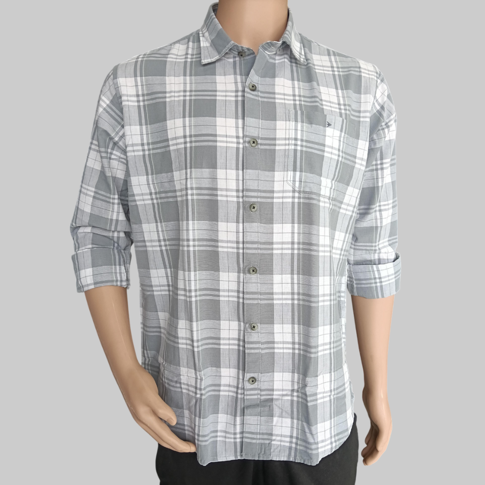 NEW ROADS : Men’s Cotton Slim Fit Checkered Full Sleeves Cutaway Collar Casual Shirt