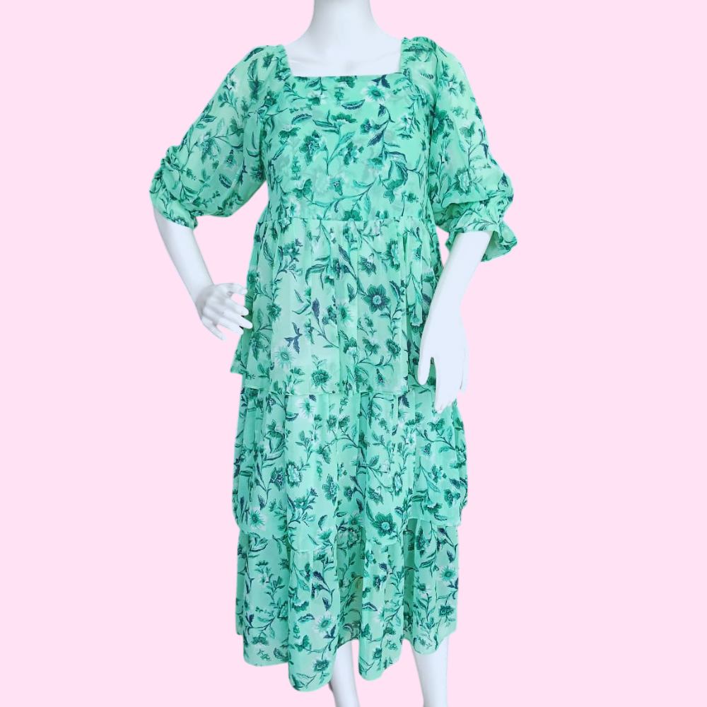 BOBBY : Women’s Floral Printed Georgette Indo-Western Dress || Half Sleeve