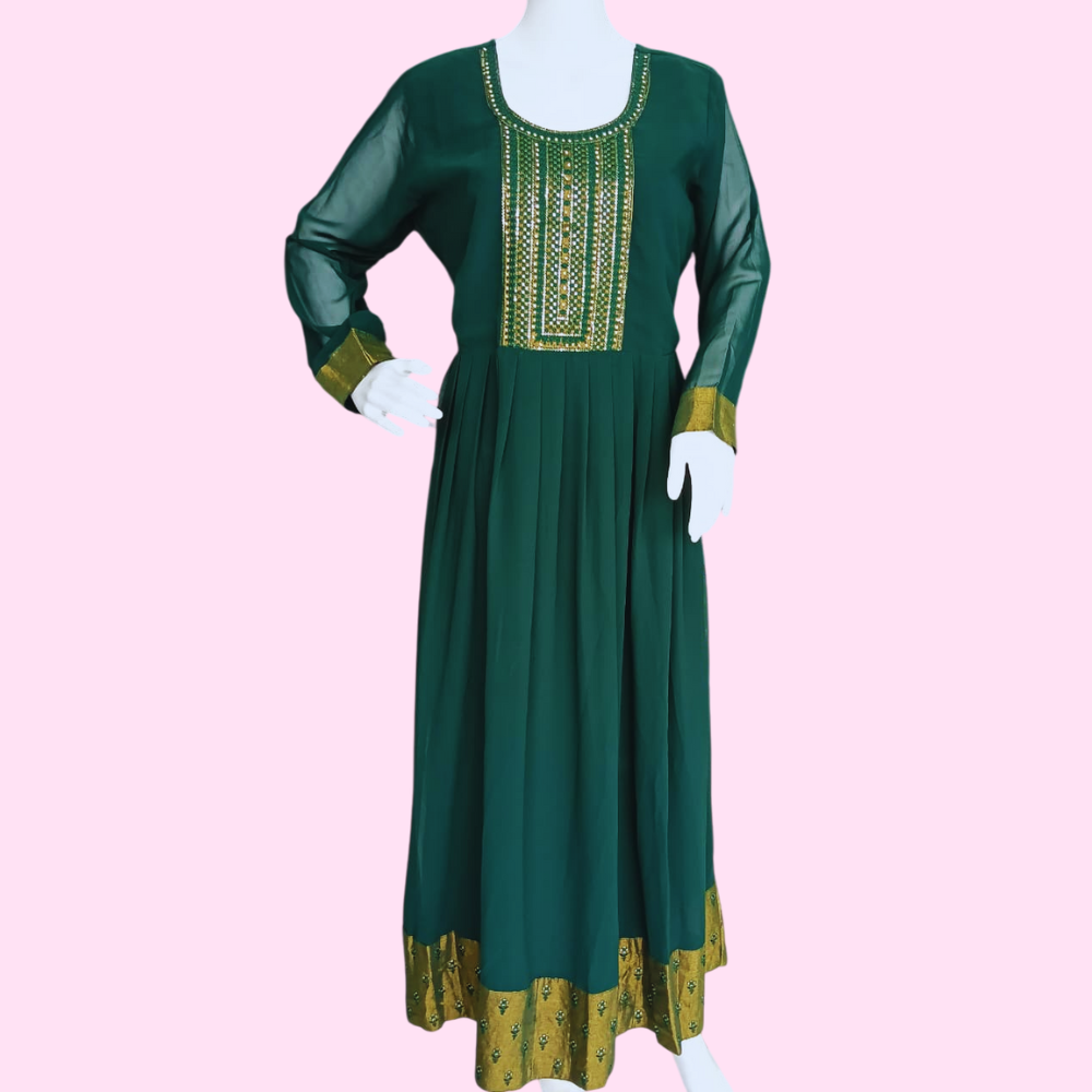 Women Georgette Hand Embroidery Round Neck