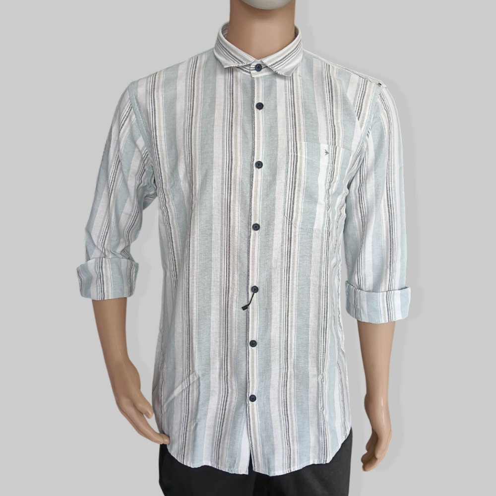 NEW ROADS :  Men’s Cotton Regular Fit Striped Full Sleeves Cutaway Collar Casual Shirt