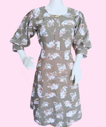 SHAGUN : Women’s Casual Puff Sleeves Crepe Printed Fit and Flare Dress