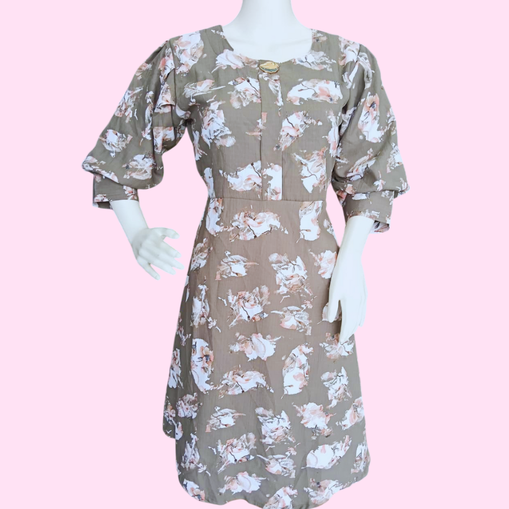 SHAGUN : Women’s Casual Puff Sleeves Crepe Printed Fit and Flare Dress