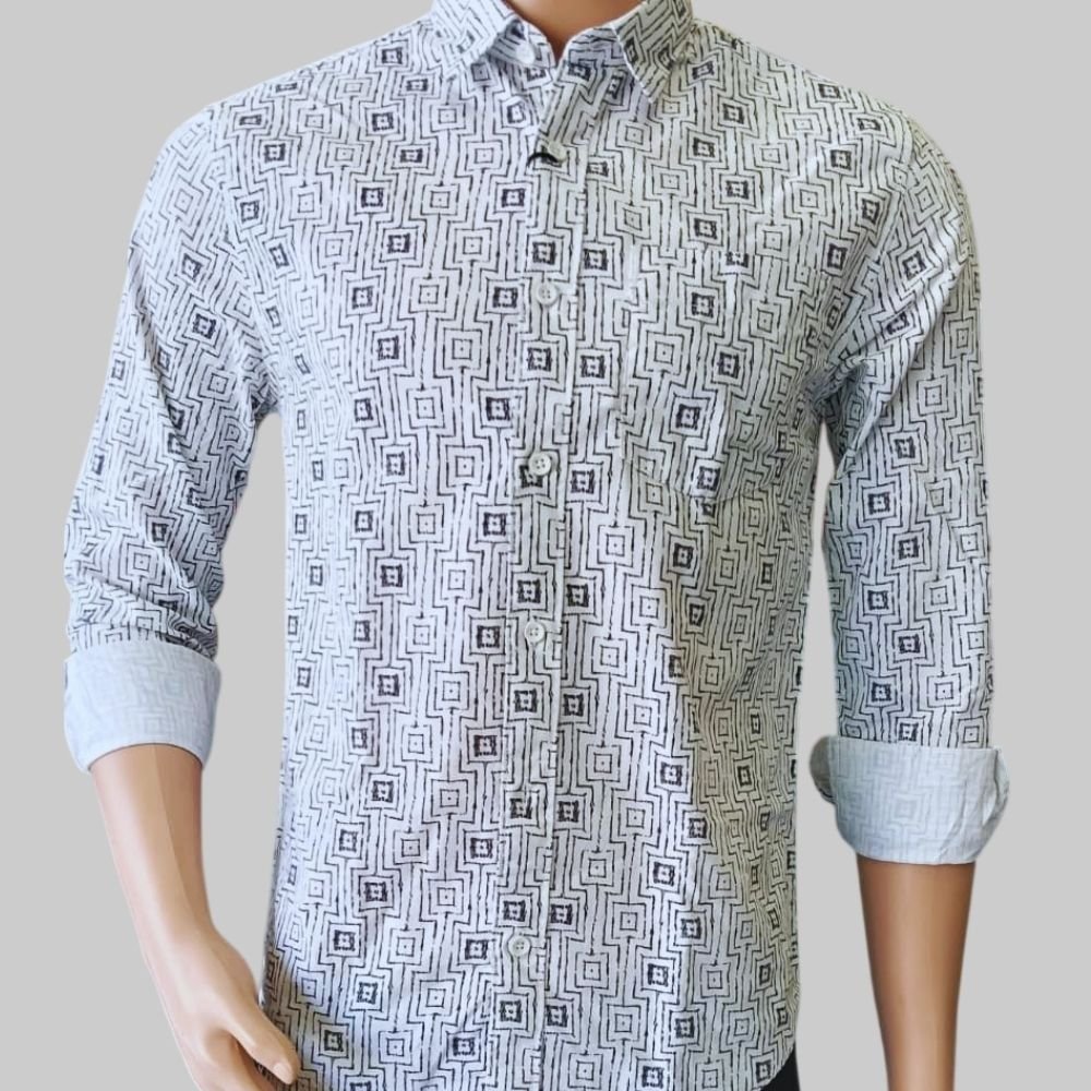 MILLSCHI : Men’s Cotton Slim Fit Printed Casual Shirt