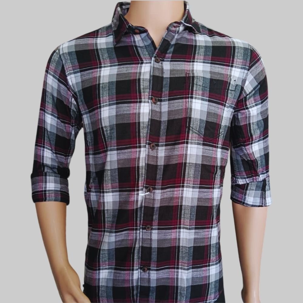 NEWROADS : Men’s Cotton Regular Fit Checkered Full Sleeves Cutaway Collar Casual Shirt