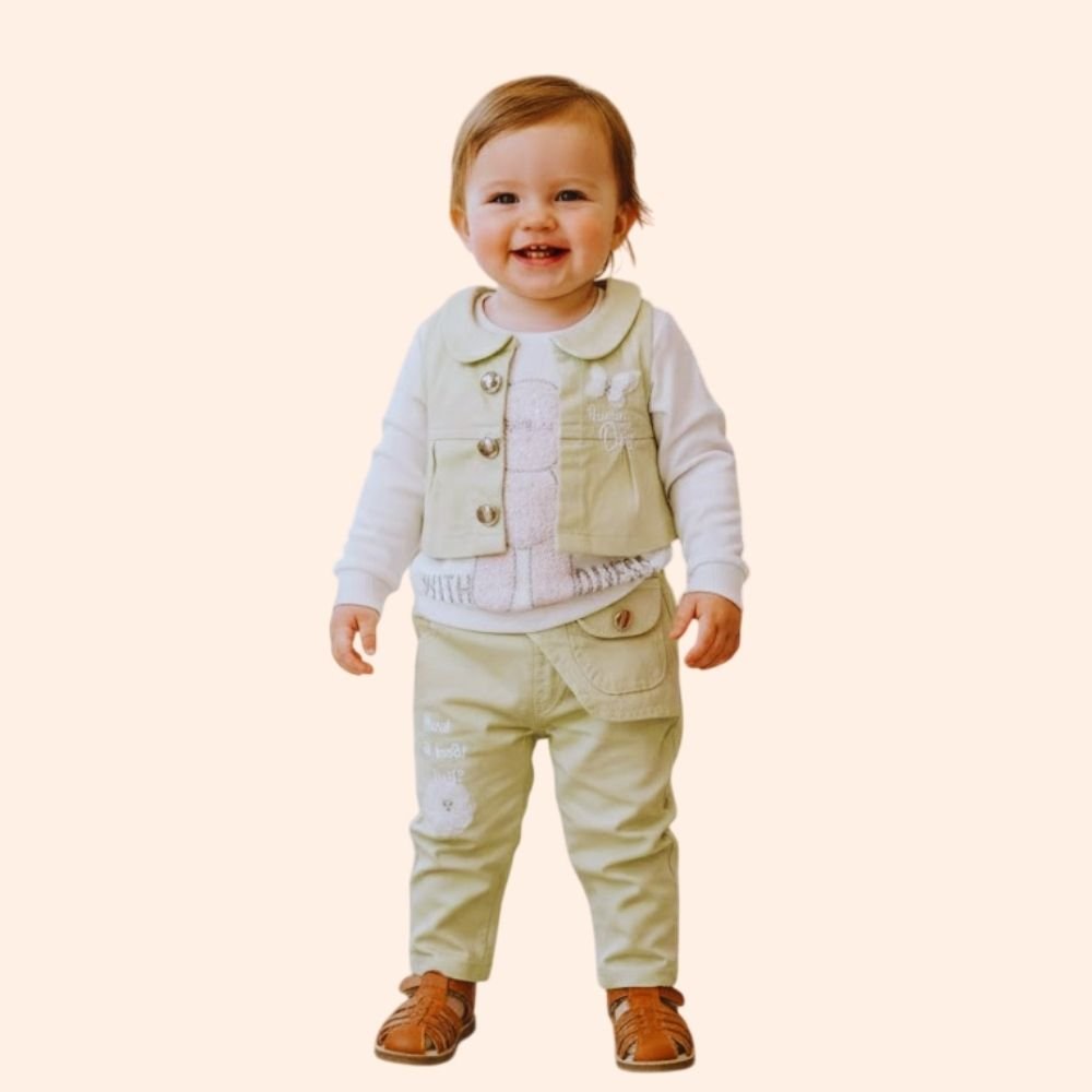 KETIMINI : Girls 3-Piece Outfit Set, Mint Green Jacket, Top and Pants with White T-Shirt, Casual Wear
