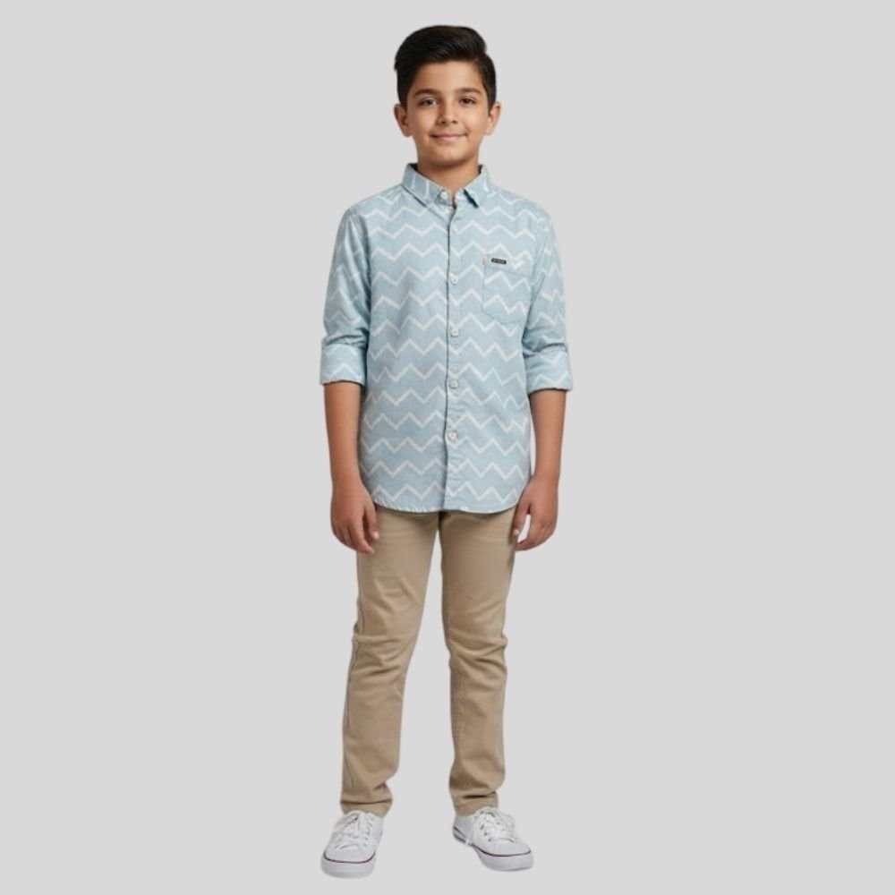 BLU-O : Boys Cotton Full Sleeves Floral Printed Shirt