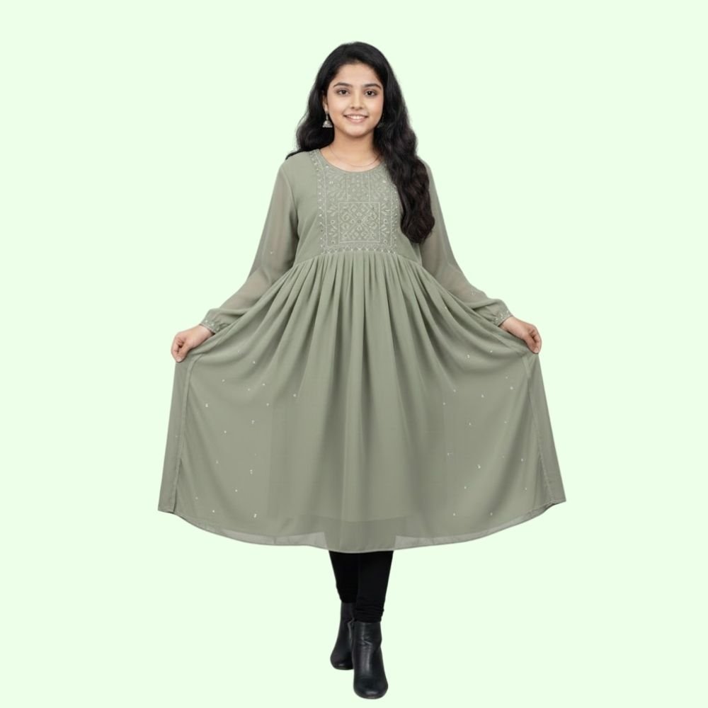 ADITI SHREE : Women’s Rayon Embroidery Round Neck Solid Anarkali Long Kurti