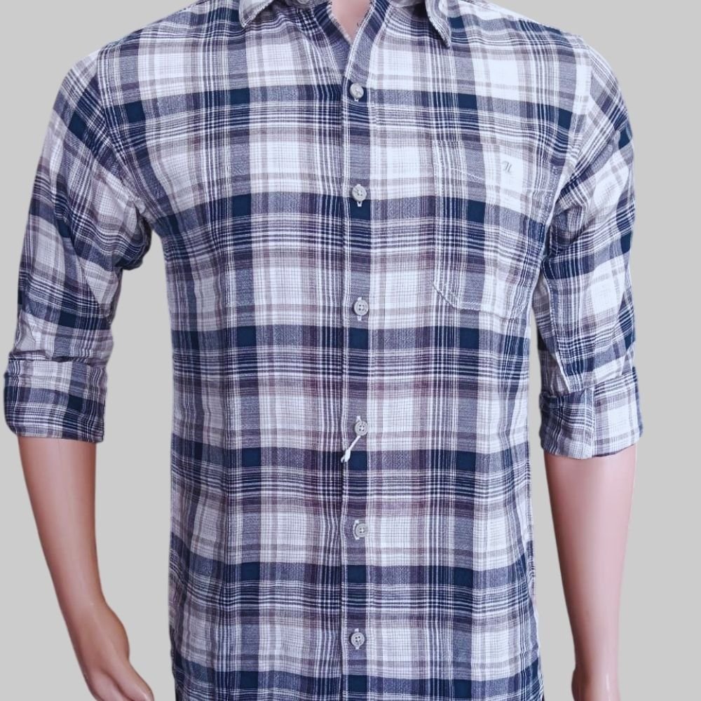 VOLUMEZERO : Men’s Cotton Slim Fit Checkered Full Sleeves Cutaway Collar Casual Shirt