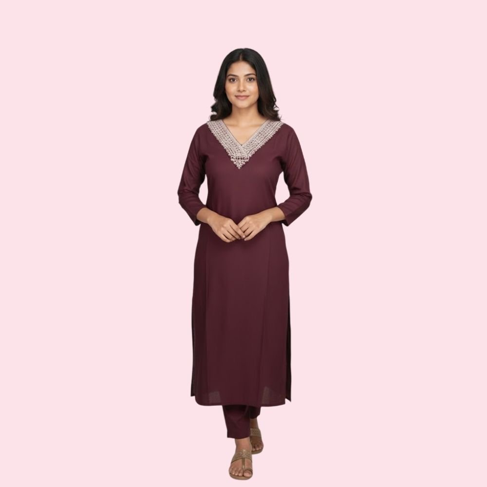 FASHION STYLE : Women’s Straight Solid Kurti with V- Neck |3/4th Sleeve Kurta for Woman