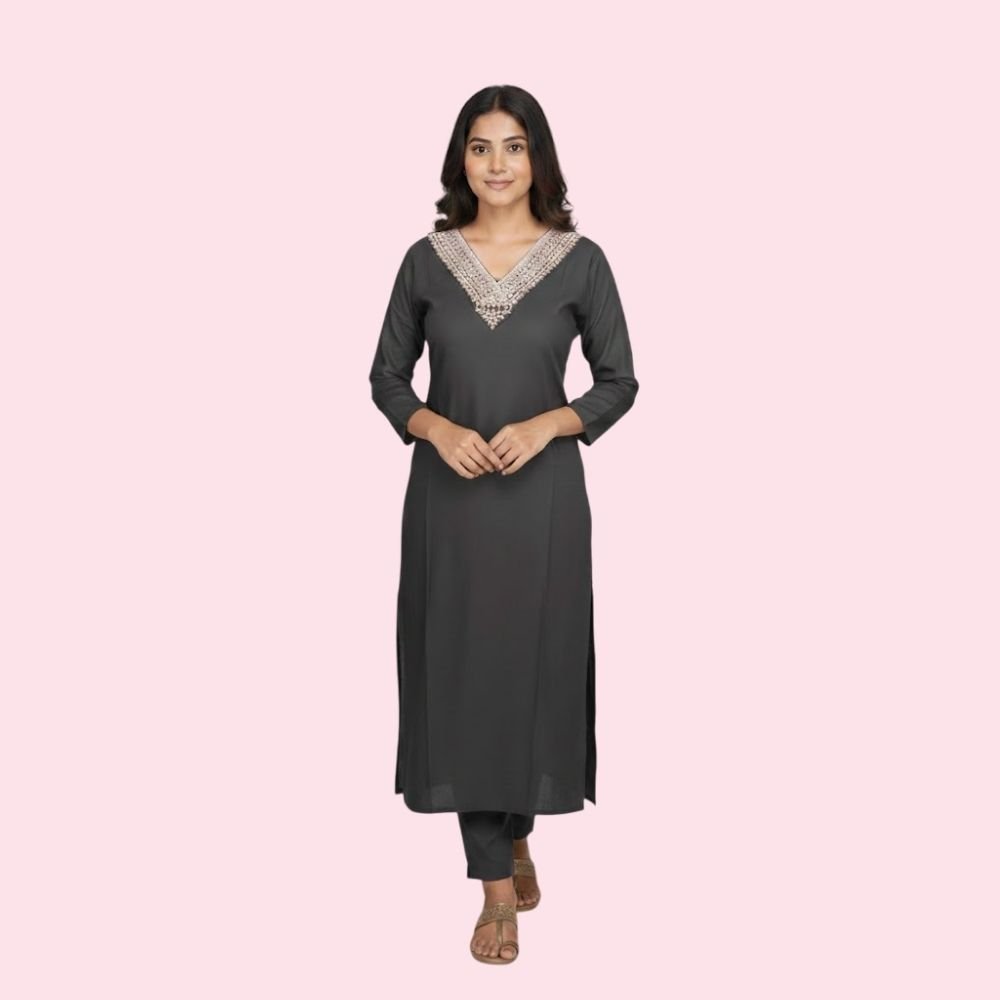 FASHION STYLE : Women’s Straight Solid Kurti with V- Neck |3/4th Sleeve Kurta for Woman