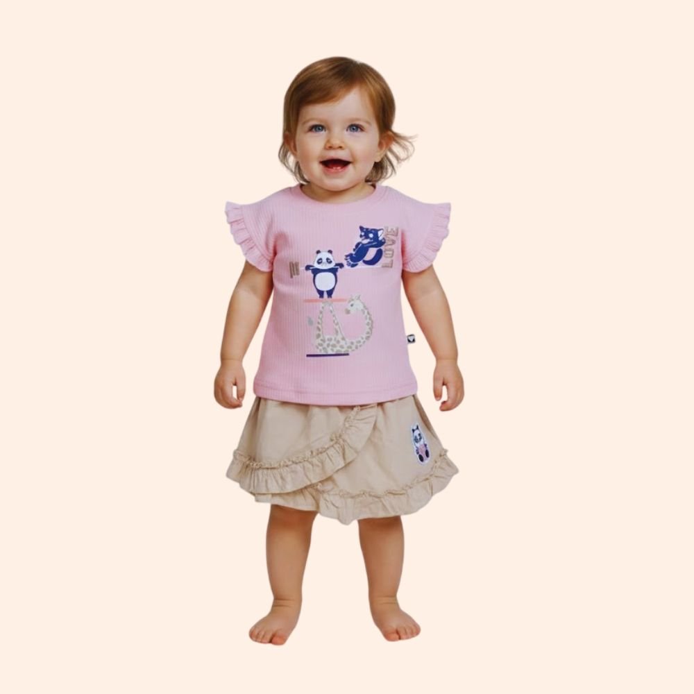 LOVEMOM : Girls  Printed Short Sleeve 2-Piece Top and Skirt Set,