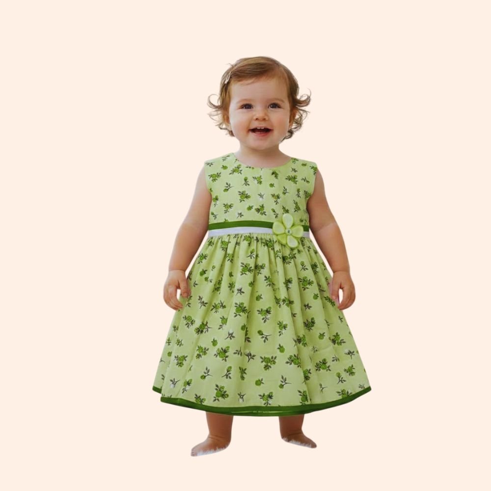 Soft Cotton Frock Knee Length Fit & Flare Dress for Kids & Girls, Flower