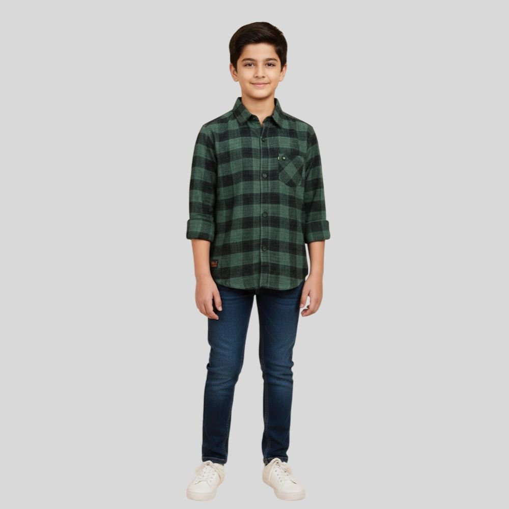 BLU-O : Boys Kids Checkered Casual Shirt in Cotton Fabric