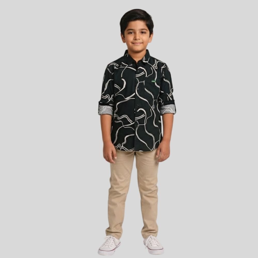 PASSWORD : Boys Cotton Full Sleeves Floral Pattern Casual Shirt