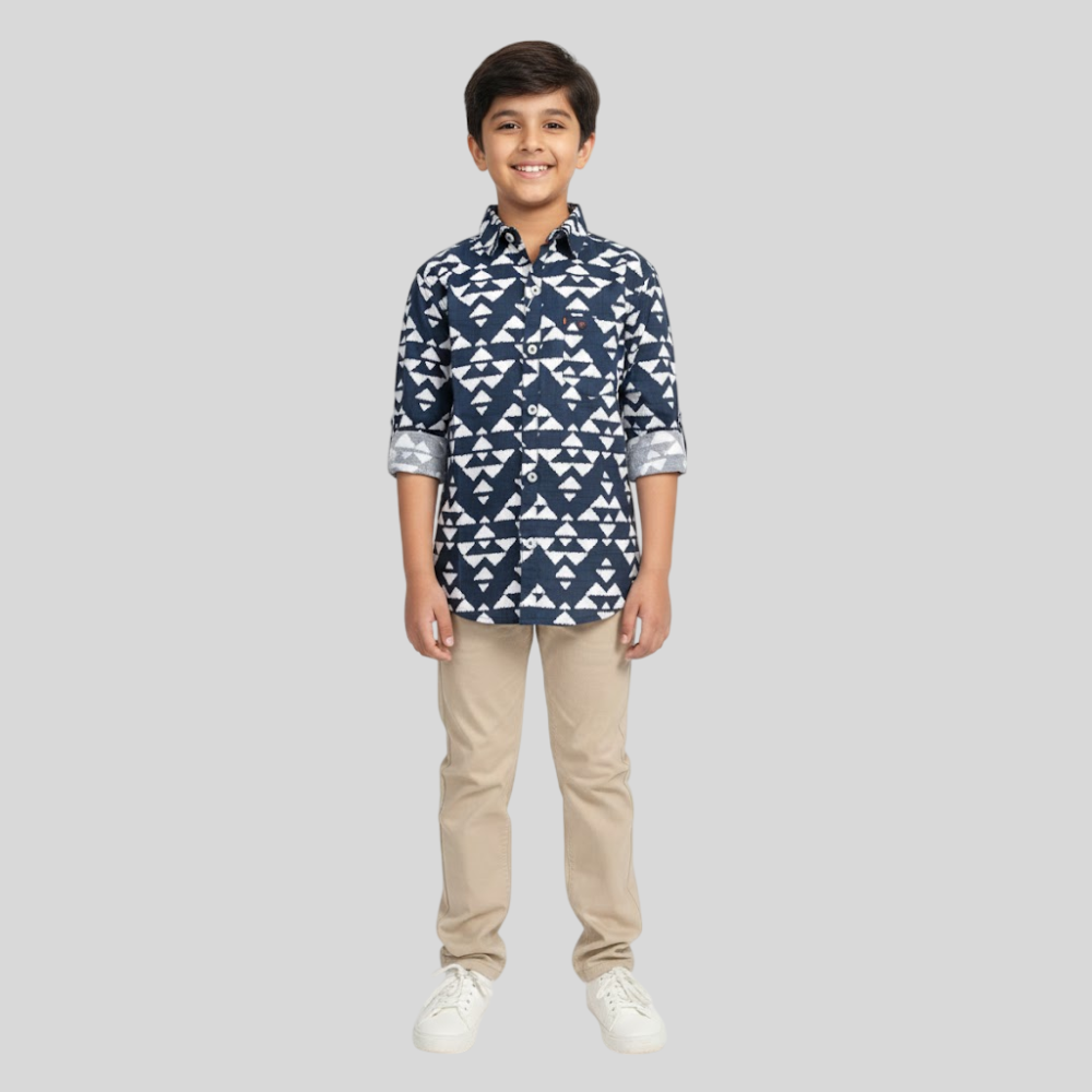 BLU-O : Boys Cotton Printed Full Sleeve Shirt