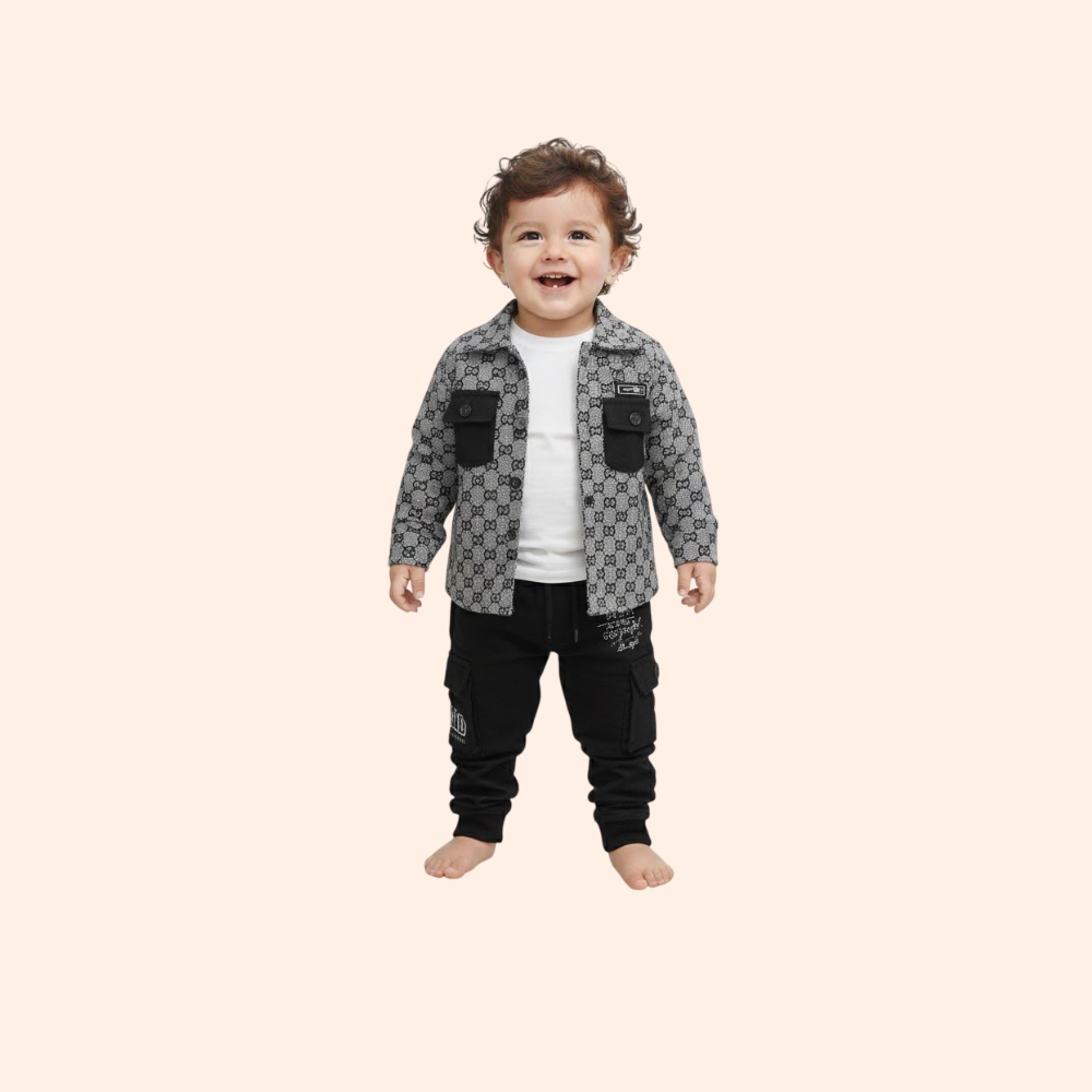 LITTLE IMAGE : Boy’s Cotton Blend Full Sleeves  Shirt and Pents Coat Suit Set