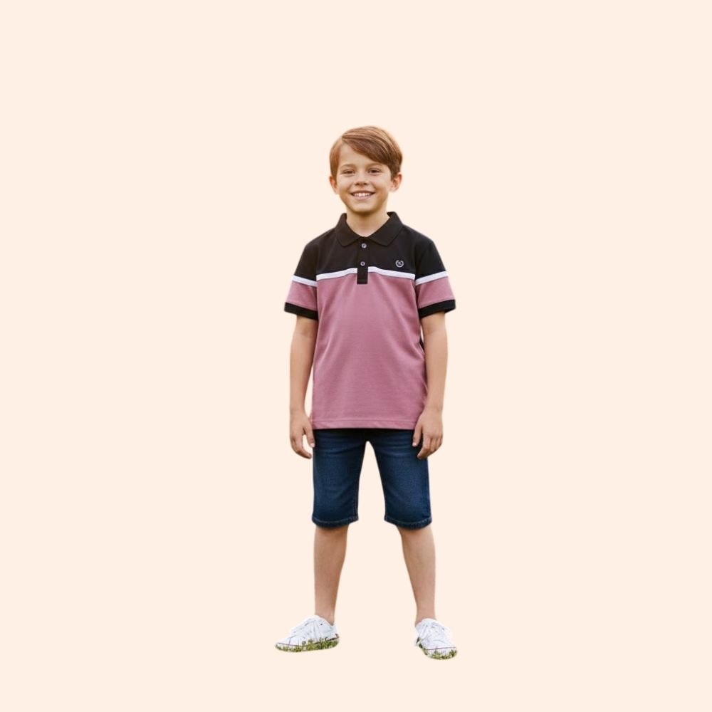 XANDOS :Boy’s  Regular Fit Colorblock Polo Neck T-Shirt