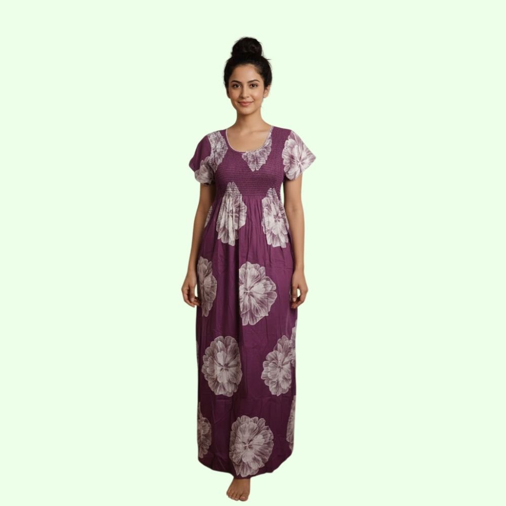 YAVONNE : Nighty for Women Cotton Printed Maxi Gown Ankle Length