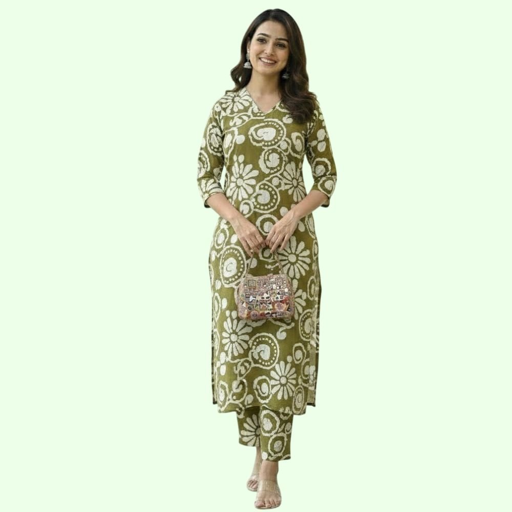 VANDAMI : Women’s Cotton Printed Straight Kurti with Pant Two Piece Co-ord Set