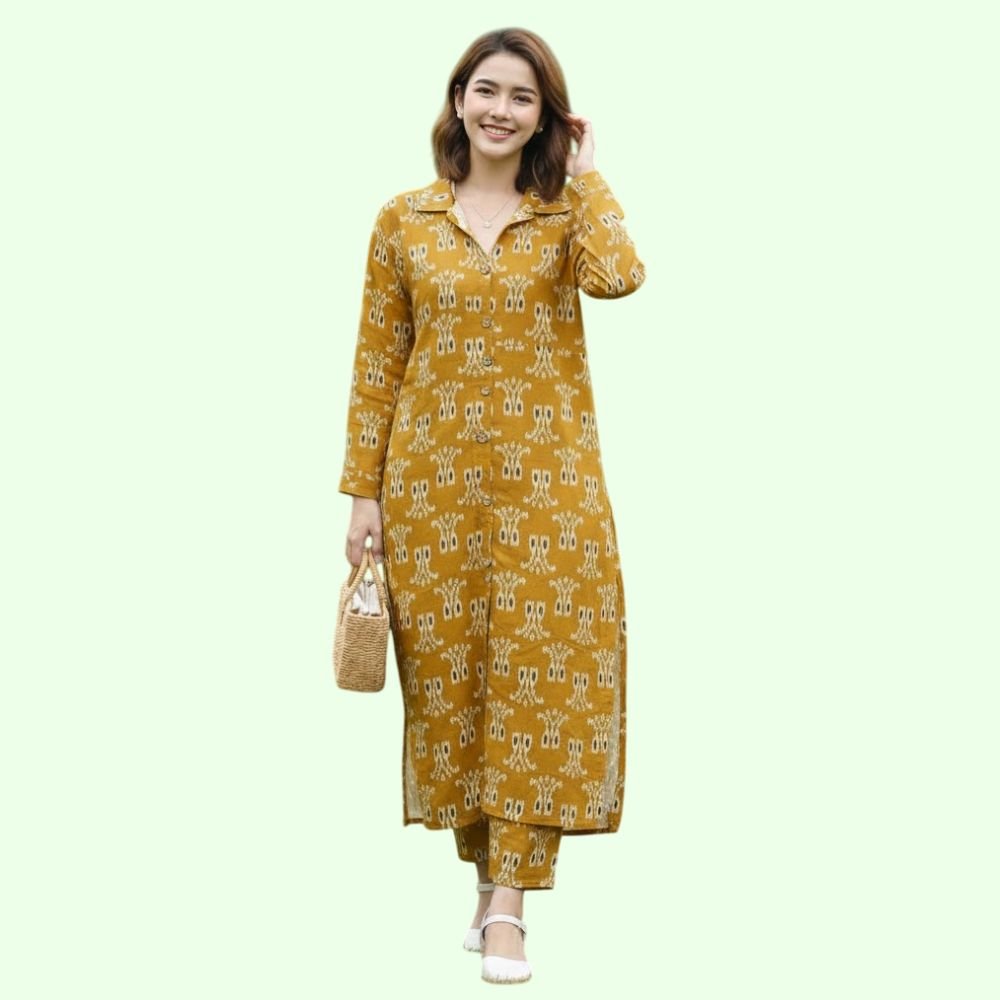 NAVKAR : Women’s Cotton Printed Straight Kurti with Pant Two Piece Co-ord Set