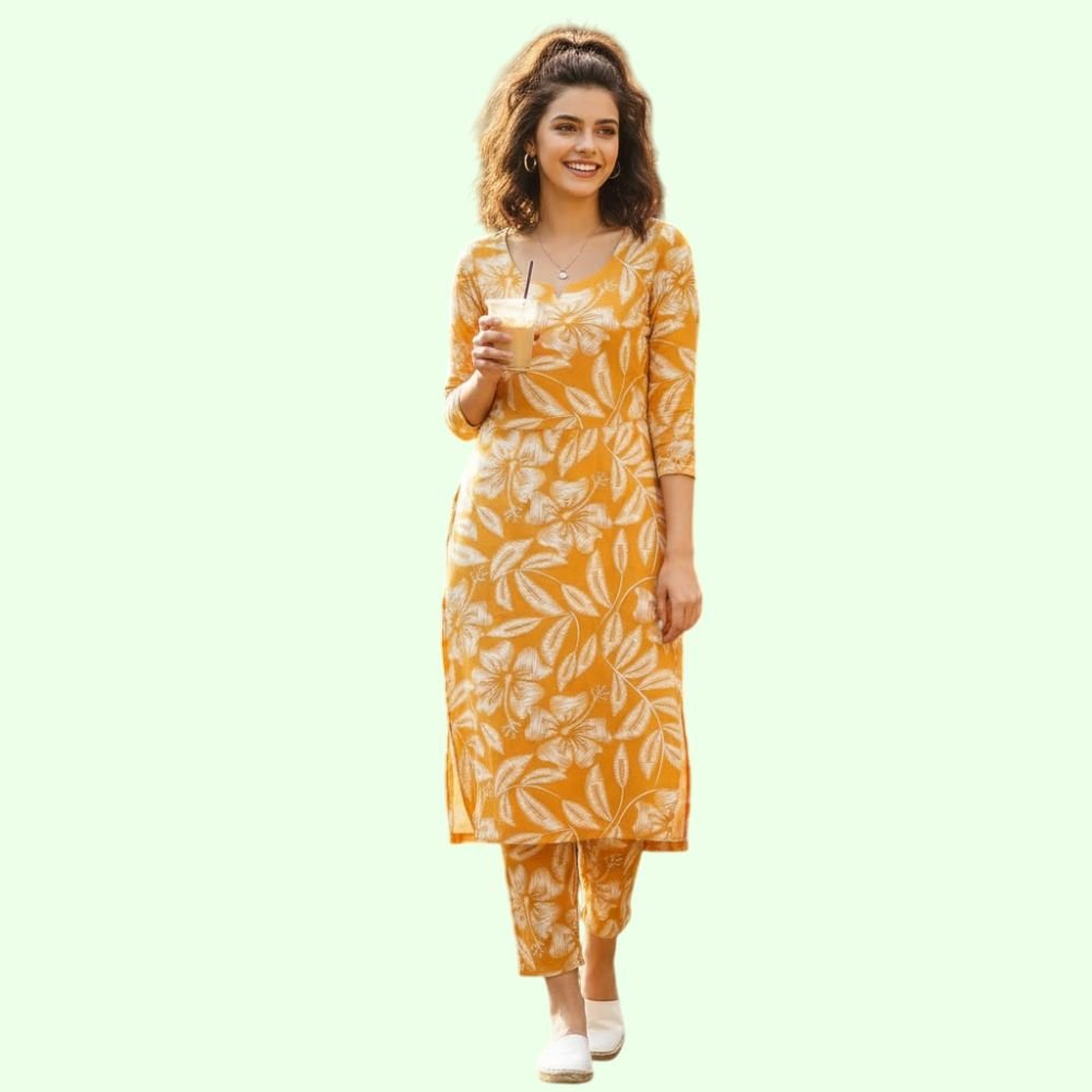 VANDAMI : Women’s Cotton Printed Straight Kurti with Pant Two Piece Co-ord Set