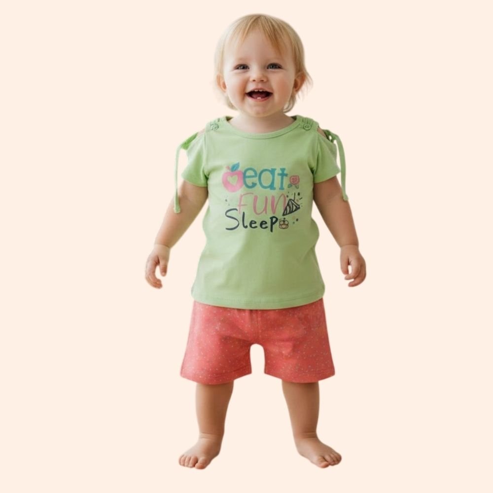 LUV LAP : Cotton Half Sleeve T-Shirt and Half Pant Set for Baby Girls