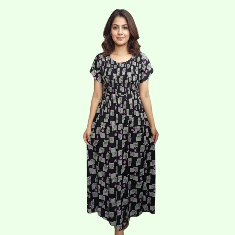 YAVONNE : Nighty for Women Cotton Printed Maxi Gown Ankle Length