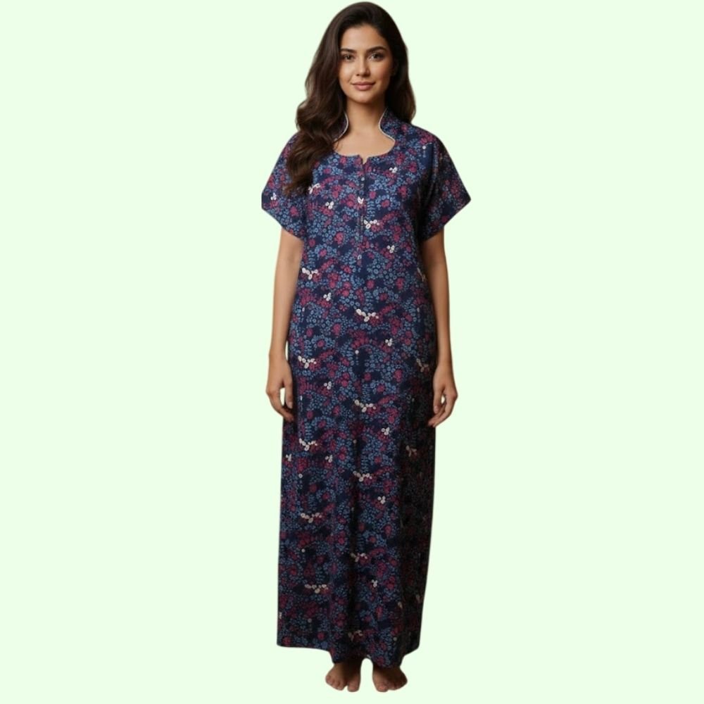 VEL : Cotton Nighty for Women with Collar and Pocket
