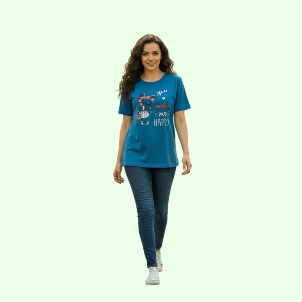 MY KIDS :  Round Neck T-Shirt for Women| Cotton Half Sleeve Print