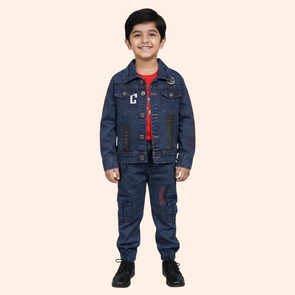 BOBEE : Boys Denim Jacket and Jeans Set with T-Shirt – Casual Outfit for Kids