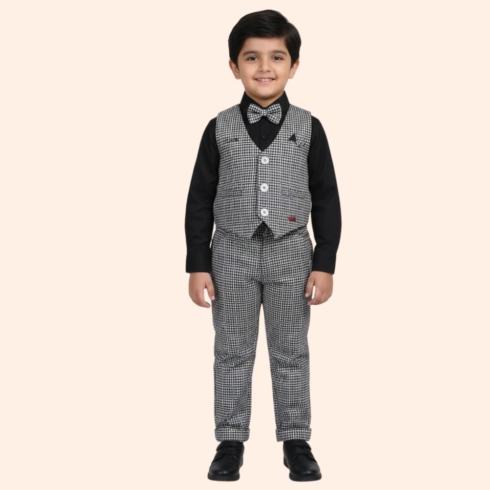 KAPZELO : Three-Piece Boys Set with Jacket, Shirt,Pant and Tie Clothing Set