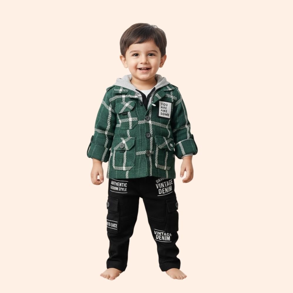 LITTLE COLLARS : Boys Cotton Full Sleeves Checkered Casual Shirt and t-Shirt