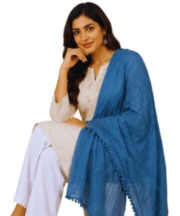 Chiffon Plain Dupatta with Pompom Border Casual Wear For Girls Women’s