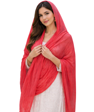 Chiffon Plain Dupatta with Pompom Border Casual Wear For Girls Women’s
