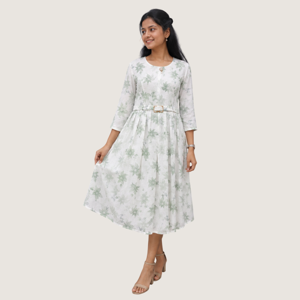 ZOLA :White Floral Printed Women’s Fit & Flare Dress –
