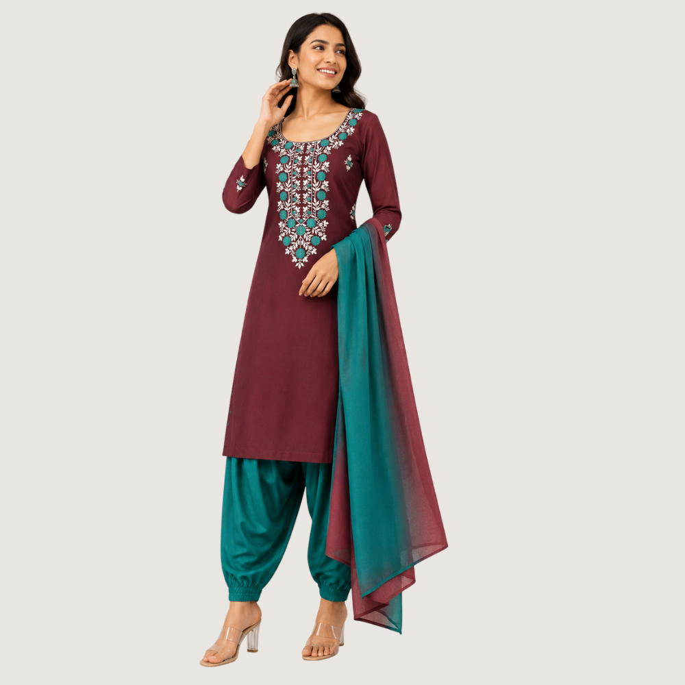 FASHION STYLE :Women’s Embroidered Kurta Set with Dupatta